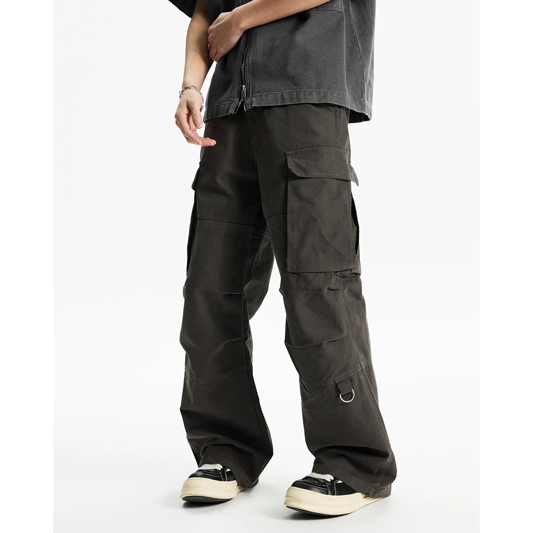 Kuvine夏季新款美式Vibe复古高街伞兵裤宽松直筒阔腿工装休闲裤男