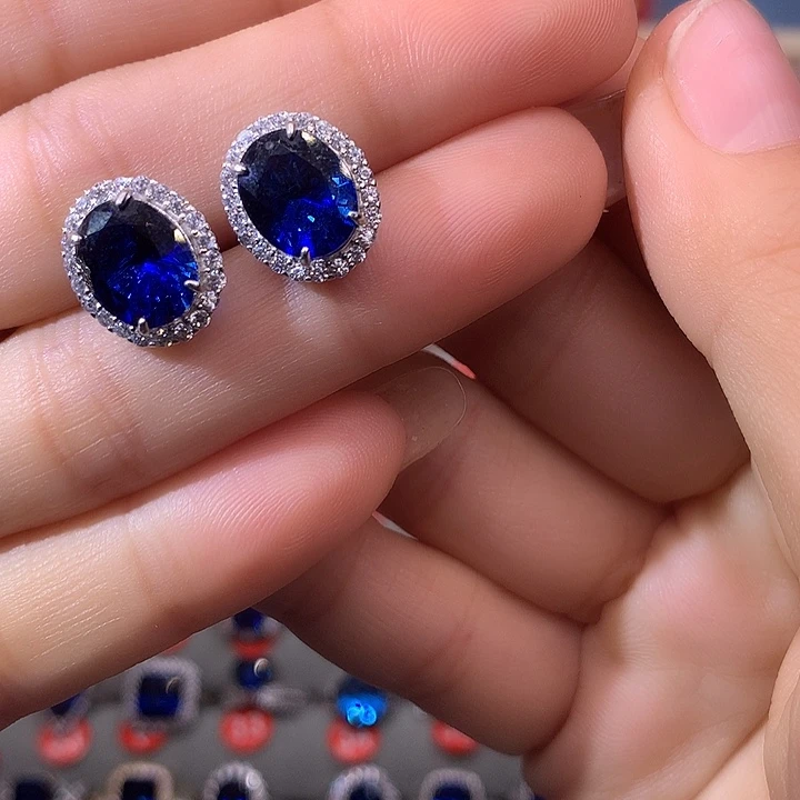 蓝宝石耳饰银S925镶嵌