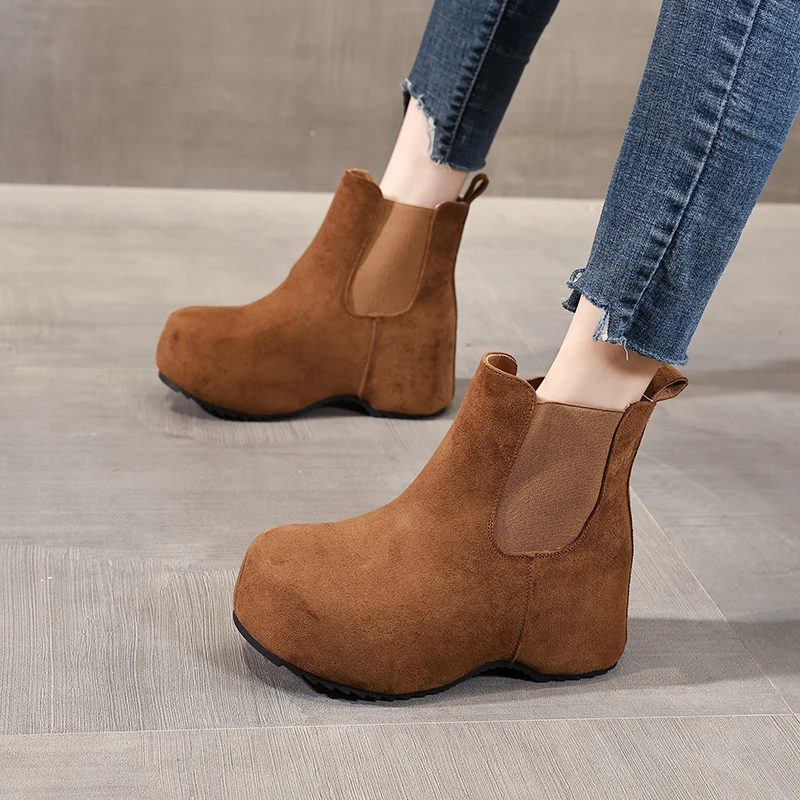 HS0976-9B厚底内增高加绒保暖马丁靴子女2025年秋冬季切尔西短靴