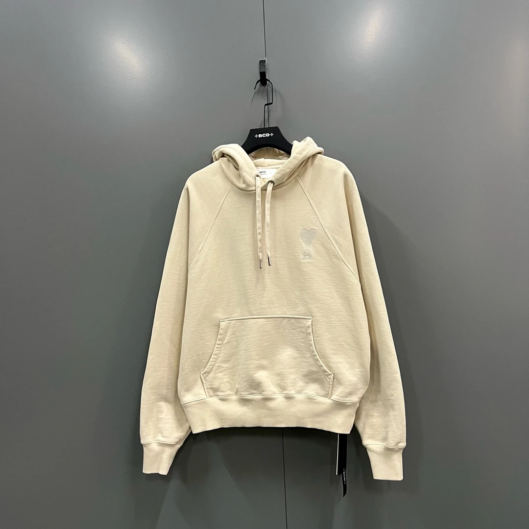 95新 maje ab AMIPARIS ami 米色爱心刺绣帽衫 XL码