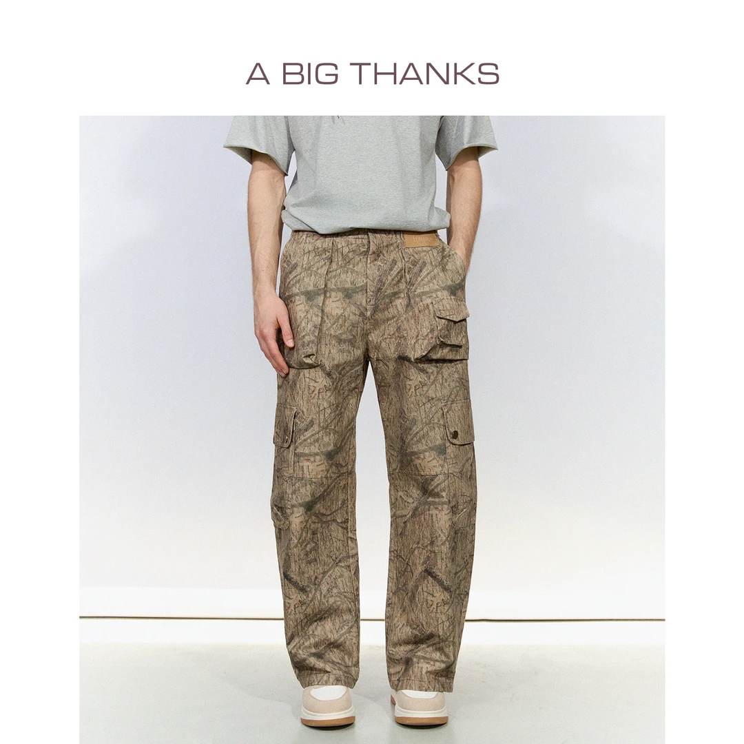 ABIGTHANKS迷彩工装裤户外风宽松阔腿直筒长裤ABT2022531印花设计