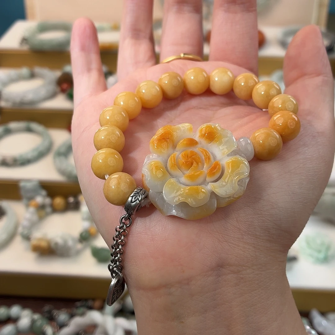 蜕***】翡翠未镶嵌手镯花花手串