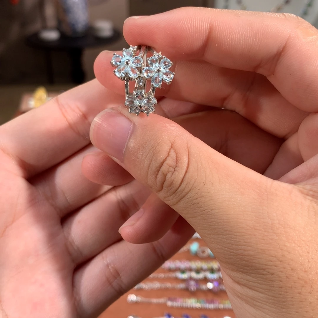 海蓝宝石银S925镶嵌戒圈