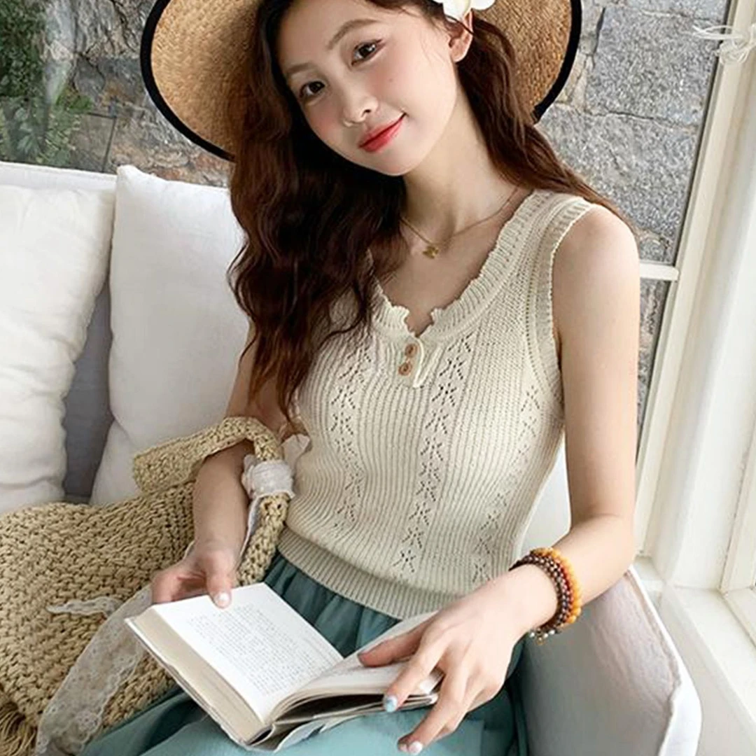 法式辣妹针织吊带简约大气夏季新款短款无袖修身打底卫裤女款春秋