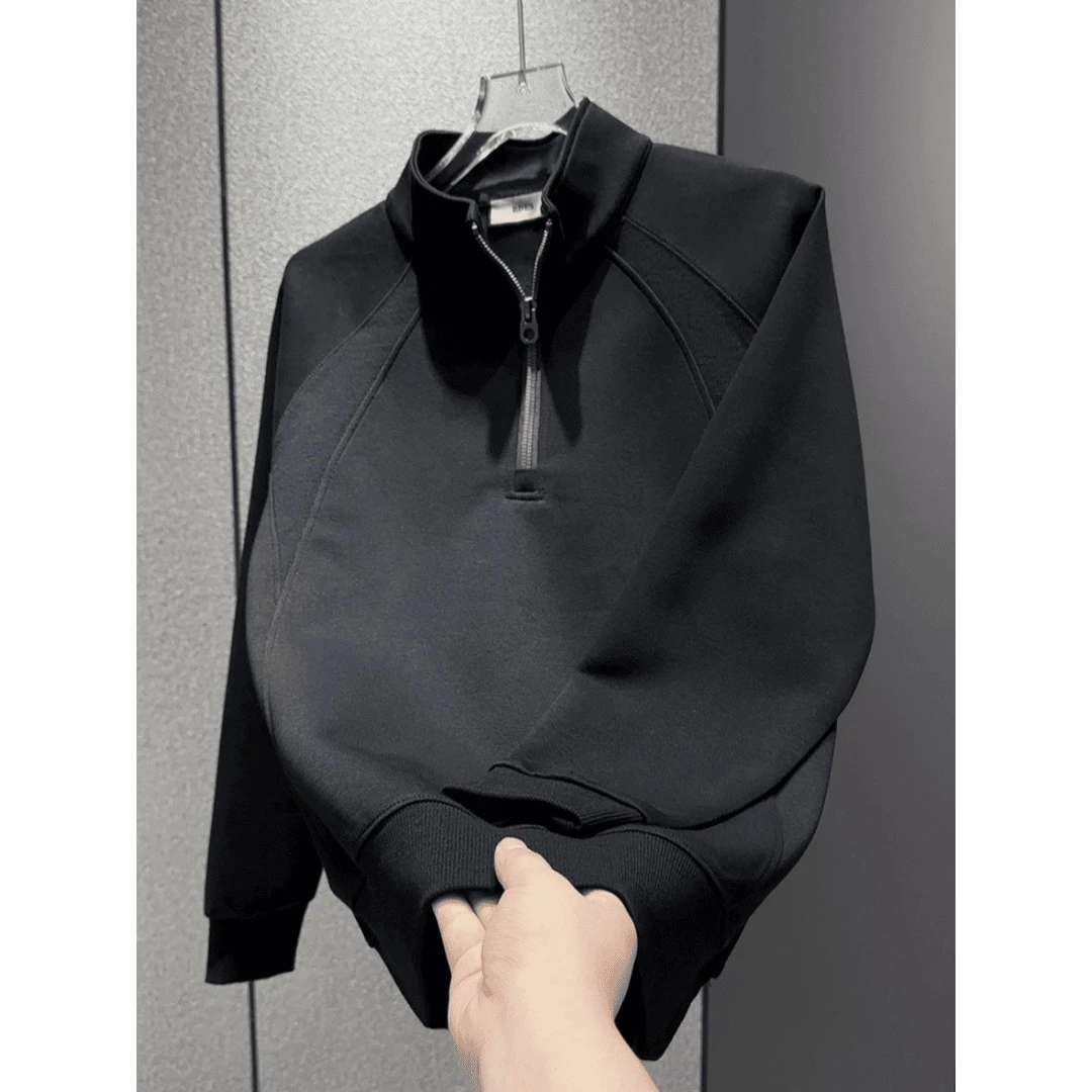 秋冬季新款半拉链设计拼接立领卫衣男士简约潮流百搭休闲长袖上衣