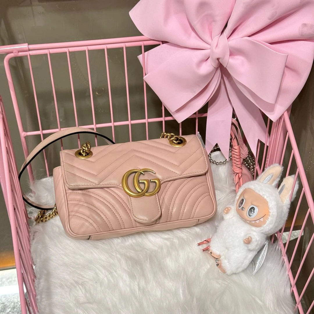 95新 GUCCI/古驰 粉色22马蒙斜挎包/1221