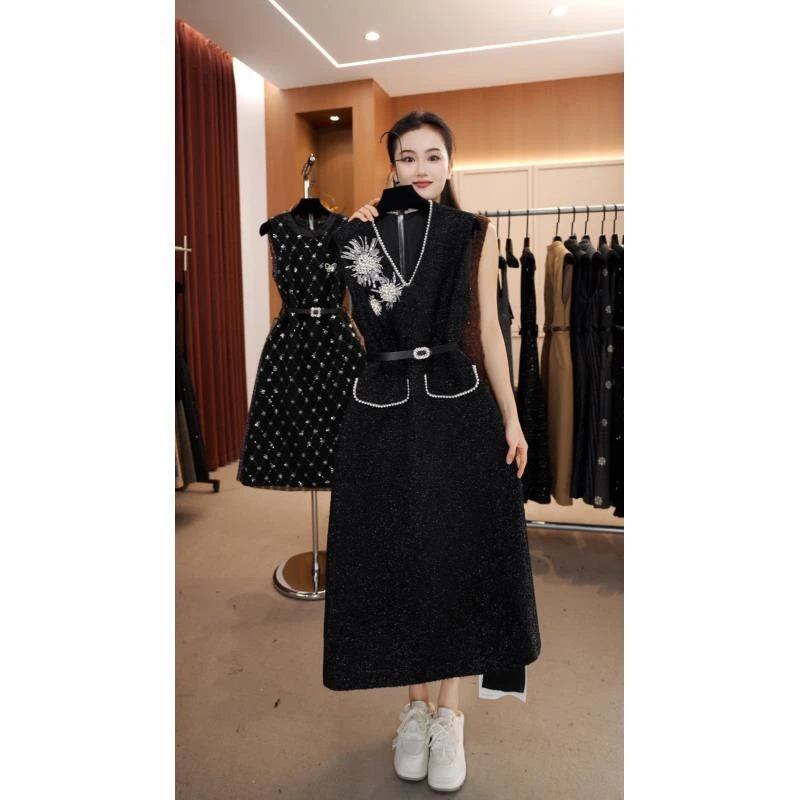 【宠粉价】赫本风轻奢美拉德气质无袖设计连衣NH-WX219