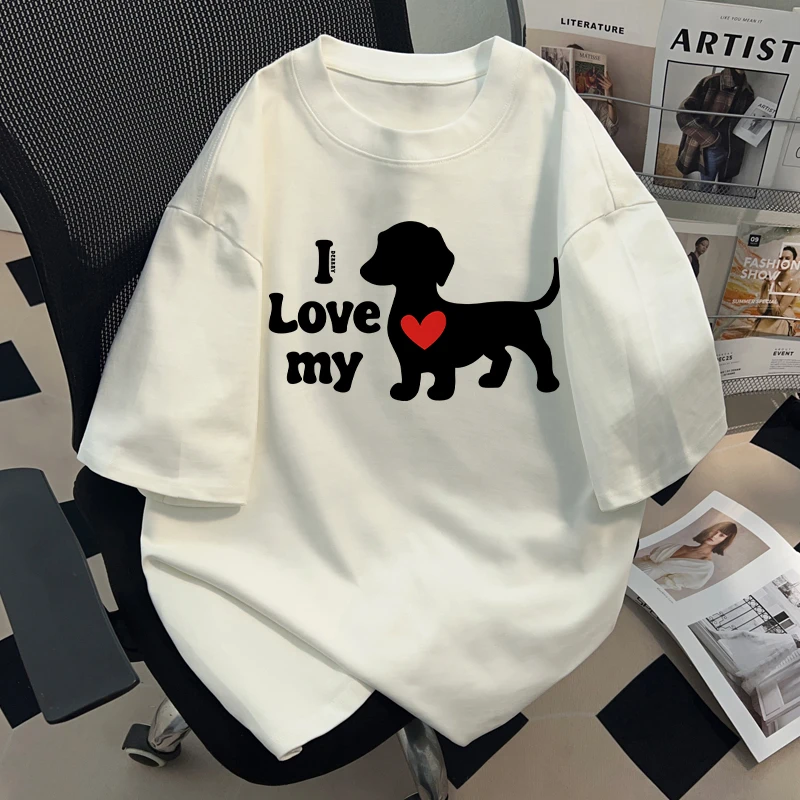 jtrt夏季趣味卡通小狗印花重磅纯棉短袖T恤男女宽松港风圆领上衣