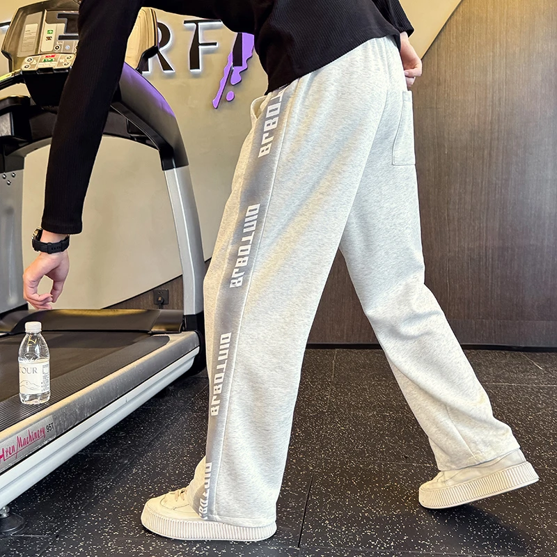 字母印花卫裤男春秋季痞帅宽松直筒裤子2025新款拼接设计感休闲裤