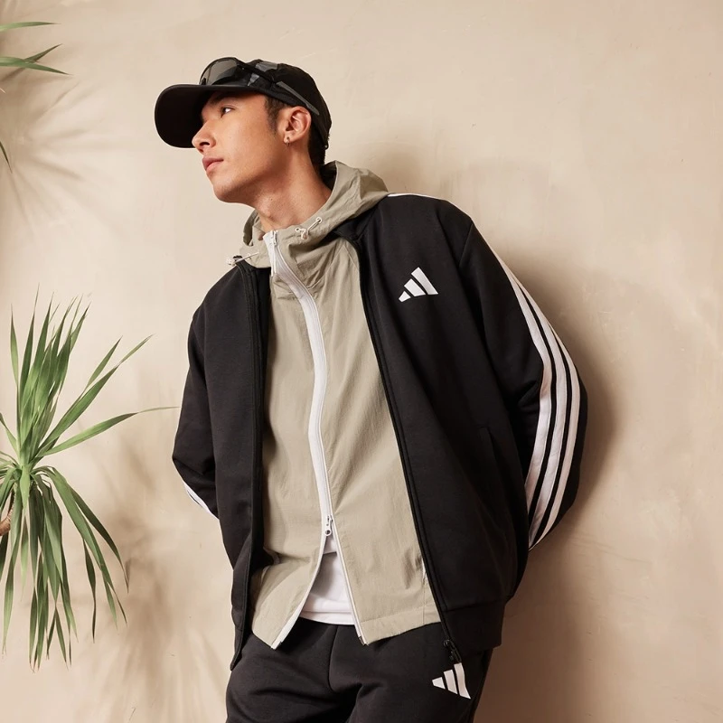 阿迪达斯官方 马年红品经典休闲三条纹长袖套装男女款春夏 JZ1155