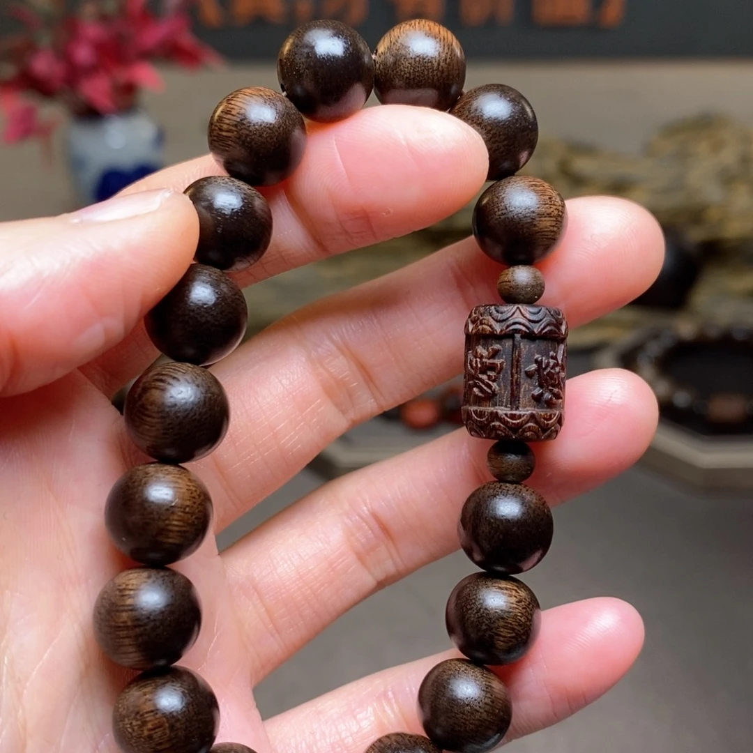 沉香手串越南芽庄黑土沉香1.0+芽庄白棋沉香木雕