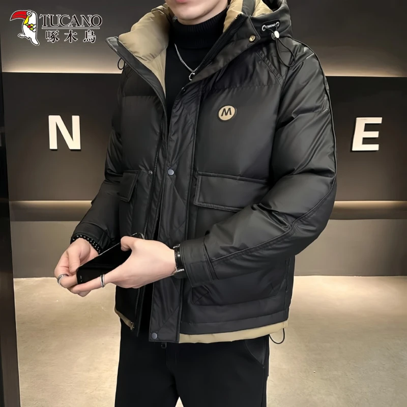 啄木鸟冬季新款加厚修身保暖连帽款棉衣外套男士潮流时尚百搭棉服