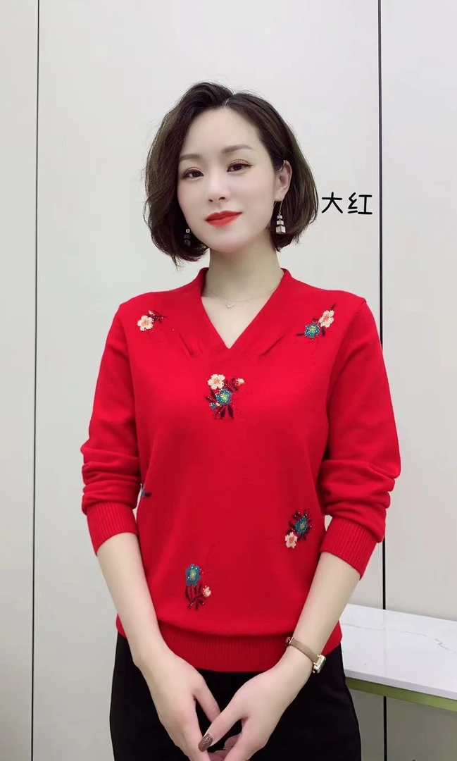 2211 秋冬女士带钻植物花卉毛衣 三楼