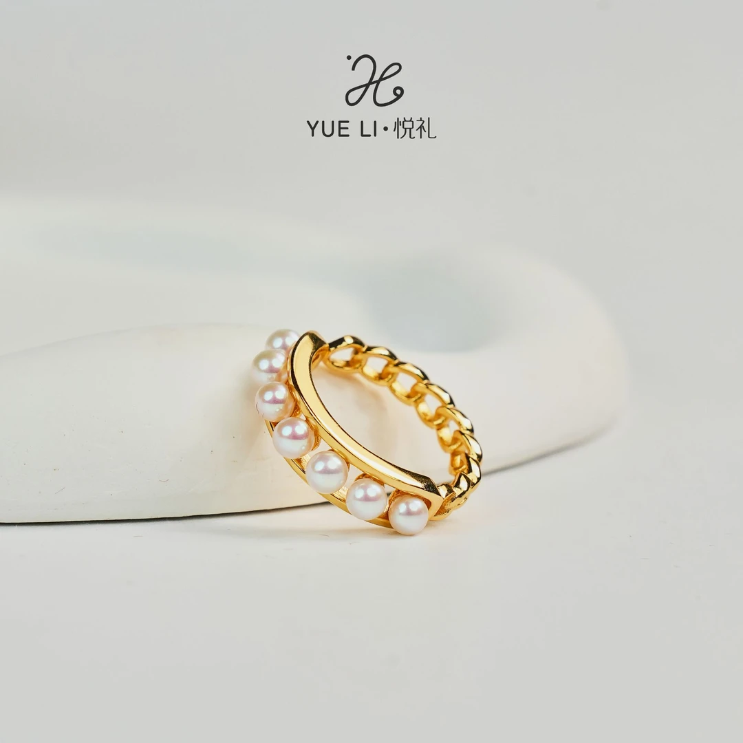 【悦礼】淡水有核AB面开口3-4mm戒指 S925银