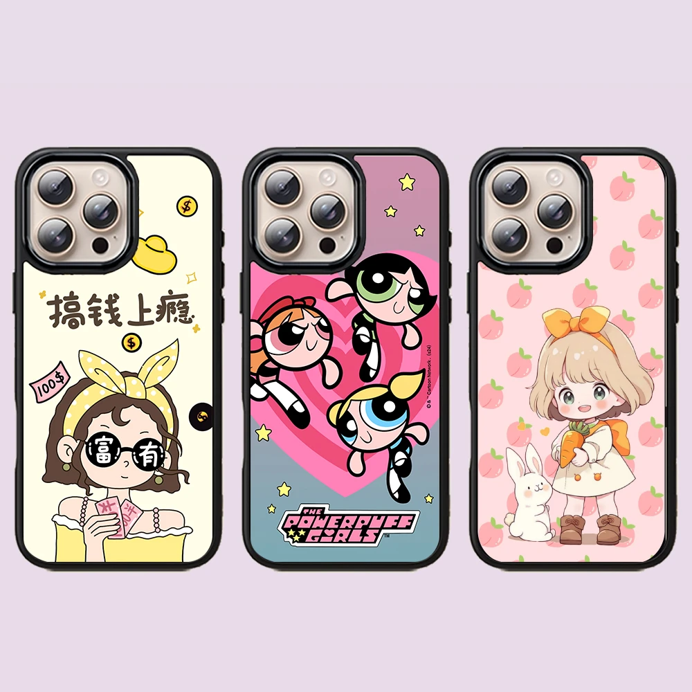 鎏金创意可爱女孩动漫风格少女适用苹果16/15/14/13/手机壳