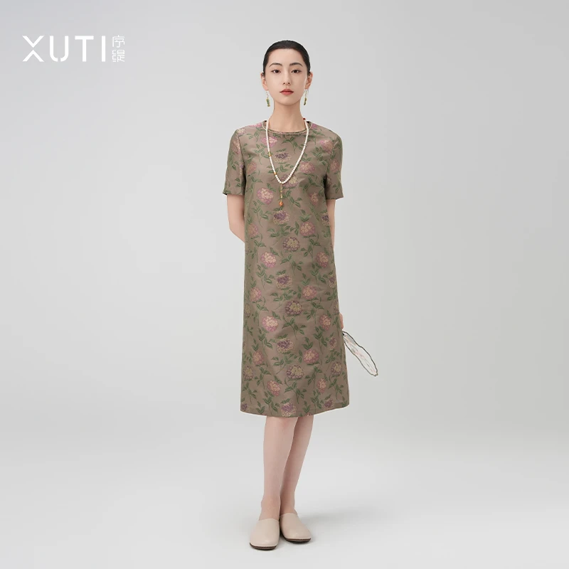 序缇春夏新款复古国风新中式女装桑蚕丝连衣裙J37-13210