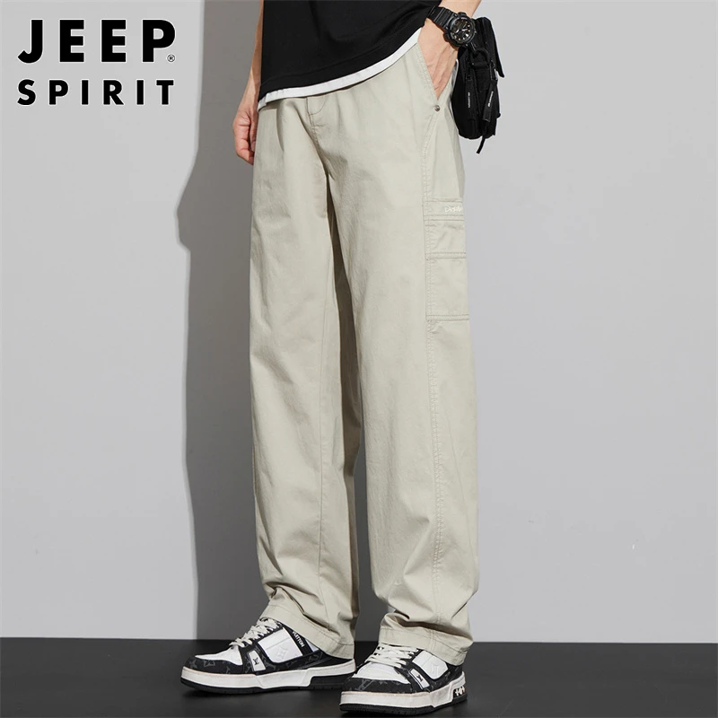 JEEPSPIRIT男士纯棉工装裤春夏痞帅宽松阔腿裤美式复古直筒休闲裤