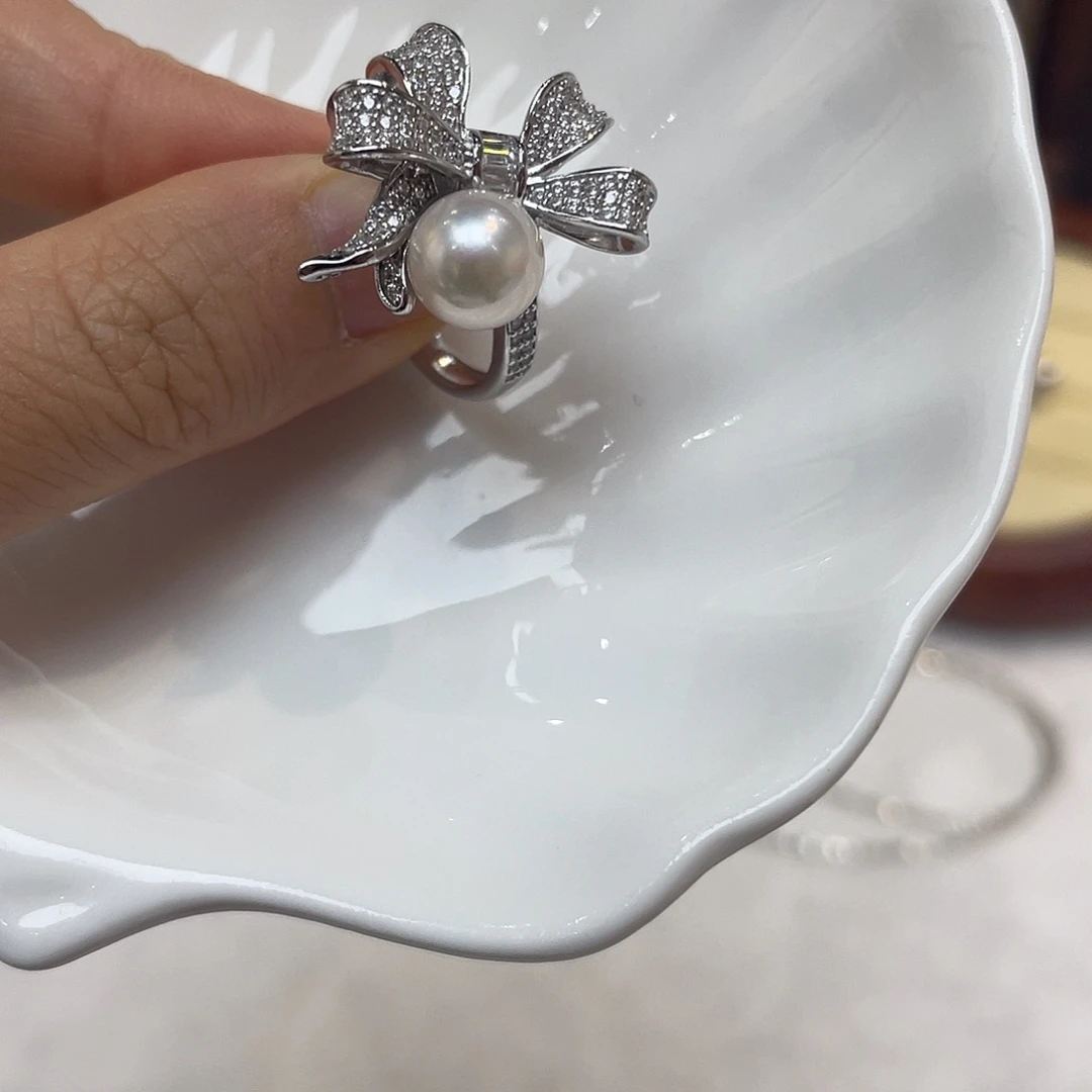 戒指银S925镶嵌海水珍珠