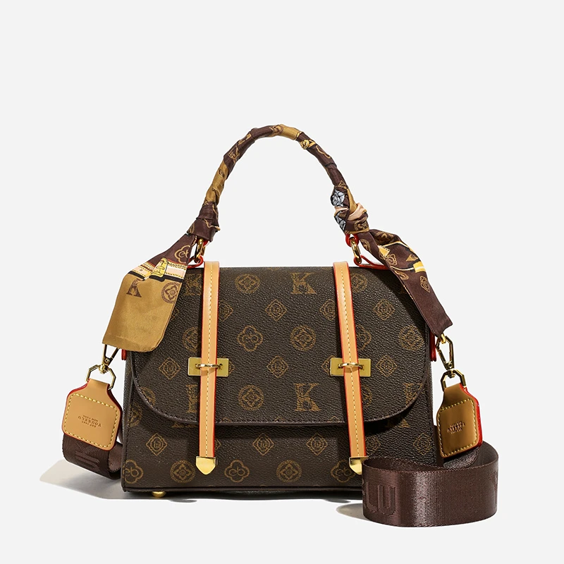 经典百搭老花撞色简约单肩斜挎包女邮差包2025新款潮韩版百搭