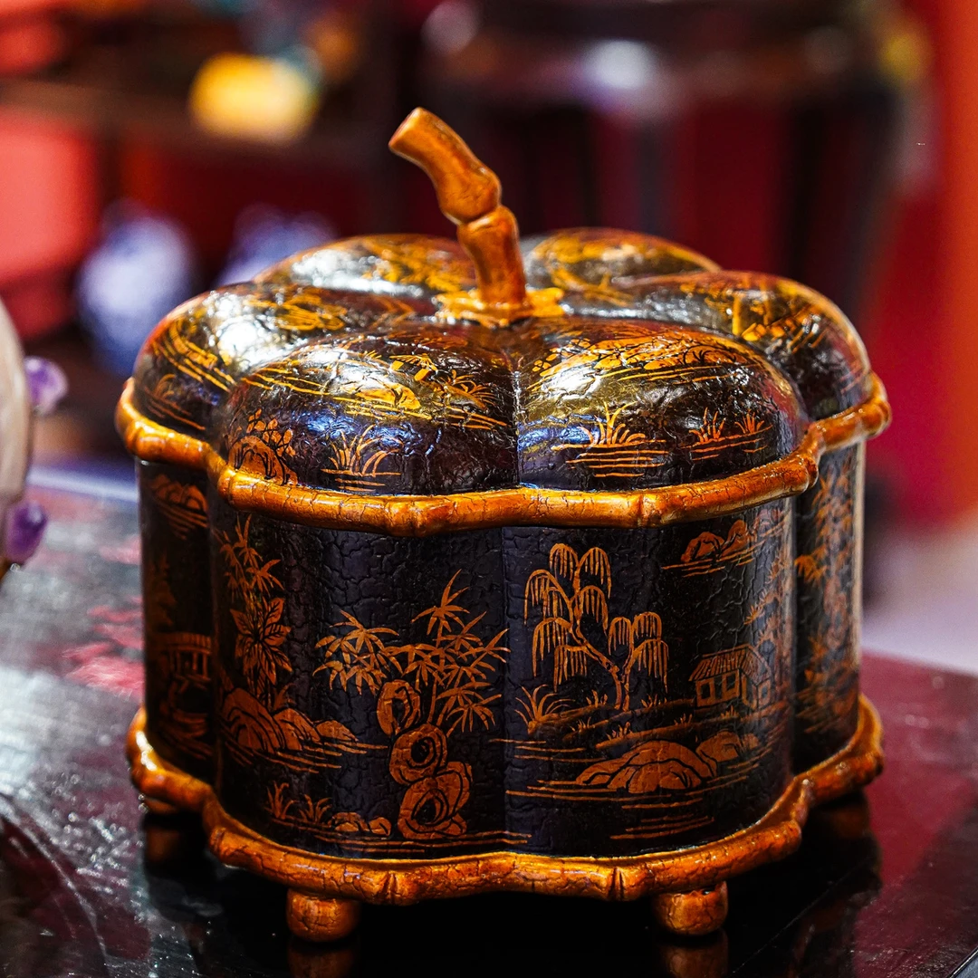 【本尼家】YS149法式中国风南瓜造型手绘收纳盒桌面装饰摆件