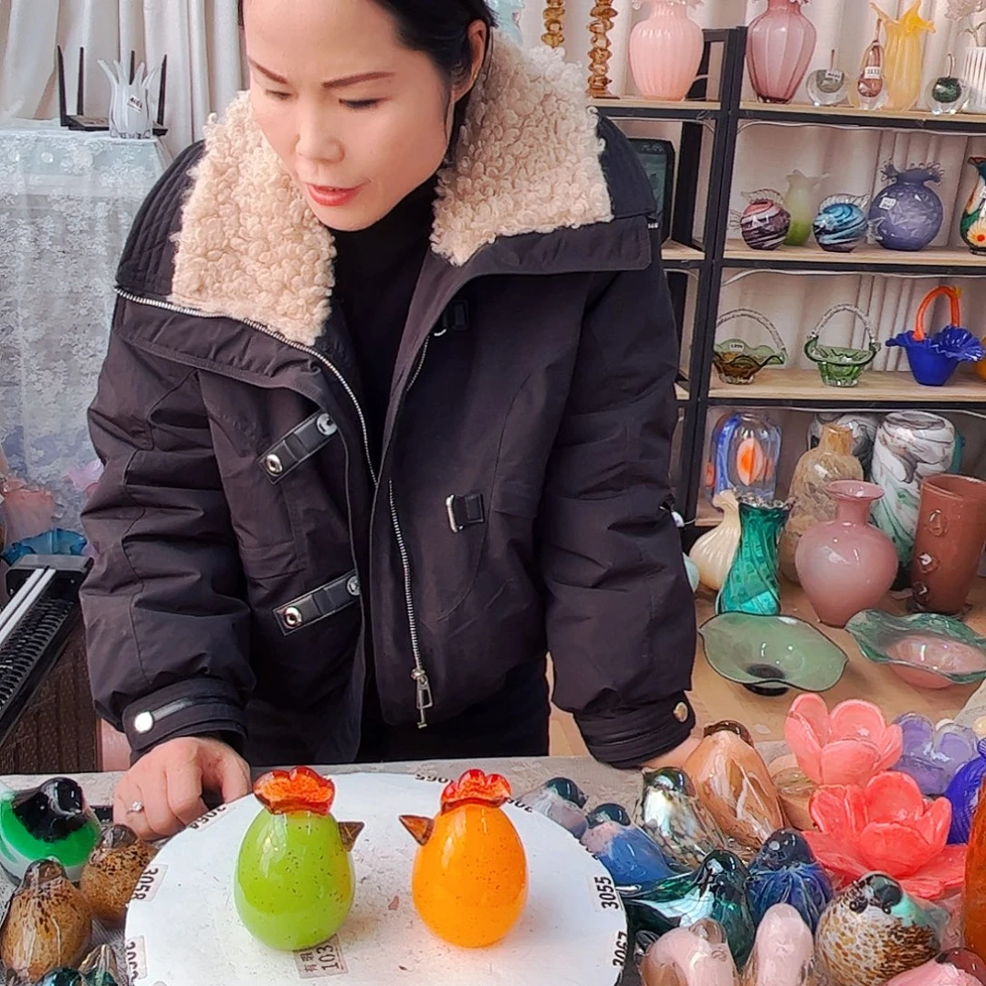 一对蛋鸡福利家悦琉璃工艺品
