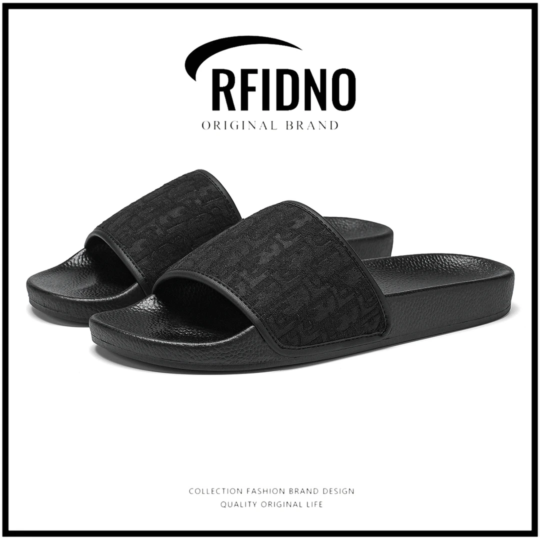 【官方正品】RFIDNO男士拖鞋情侣刺绣轻奢室外夏季沙滩鞋居家一字拖