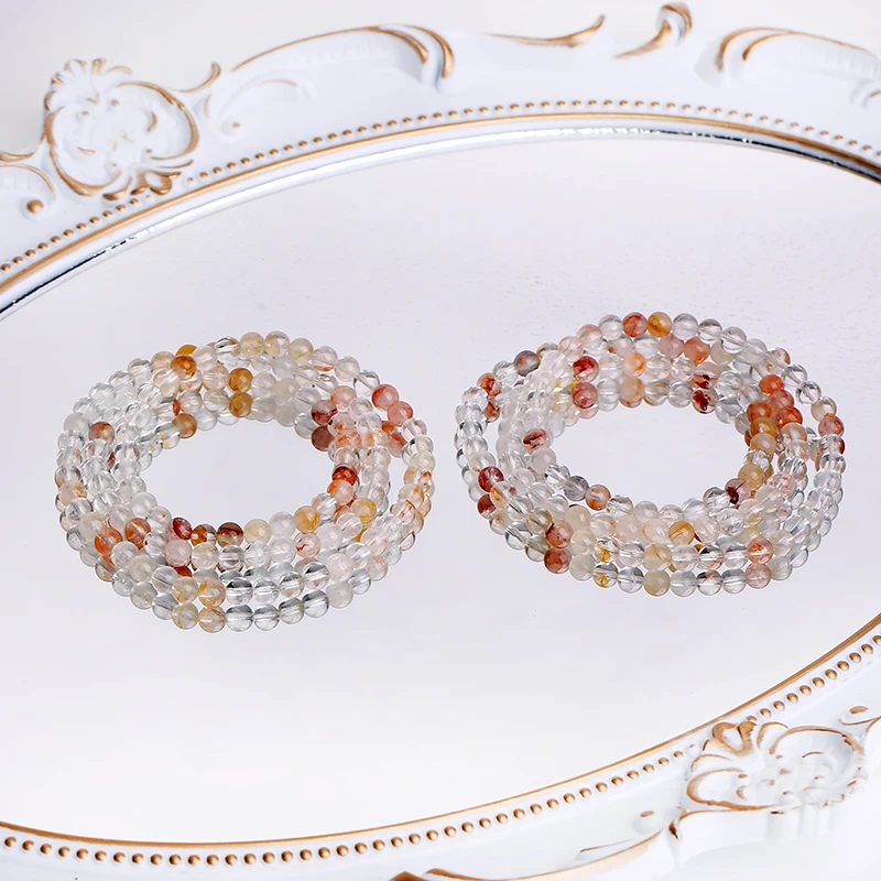 天然5mm左右三圈冰种锦鲤双色胶花水晶手链J011-多样性发其一