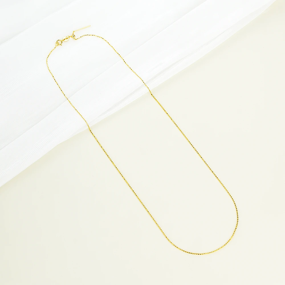 ”雾漫”18K金粒粒链抽拉项链（45厘米） 42767 百搭素链款可调节