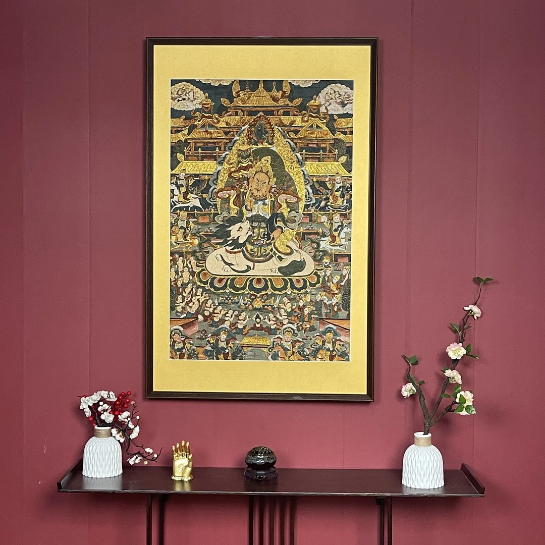 刺绣材质【财宝天王】唐卡整版刺绣实木边框办公室客厅书房茶室等