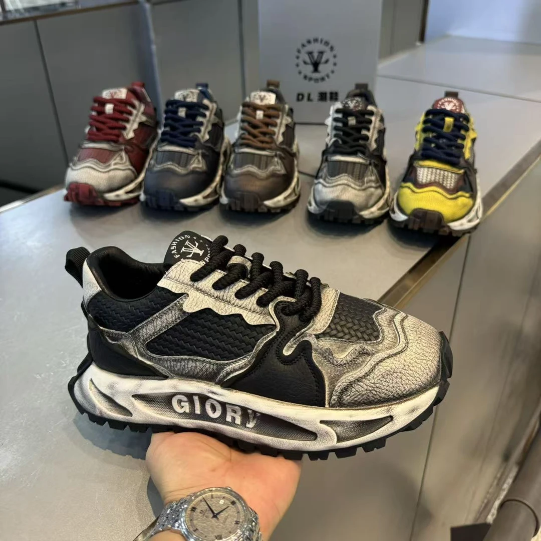 秋冬新款男鞋复古擦色怀旧时尚百搭厚底增高潮流休闲运动老爹鞋