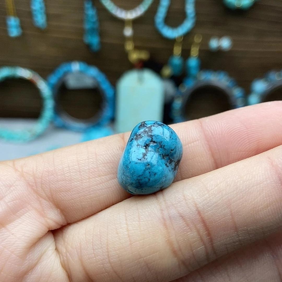 绿松石未镶嵌玉化蓝随行豆