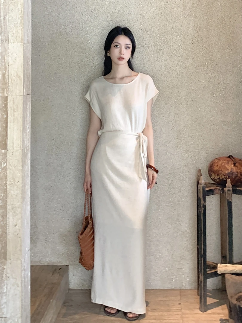 SYT原创 亚麻极简禅意绑带套装连衣裙