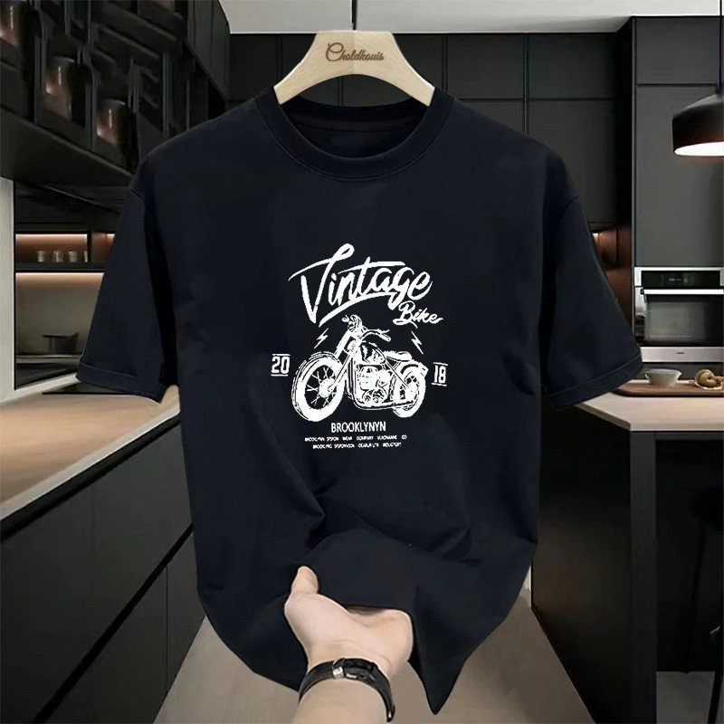 重磅百棉T恤男夏季新款港风潮流宽松圆领休闲百搭上衣短袖打底衫