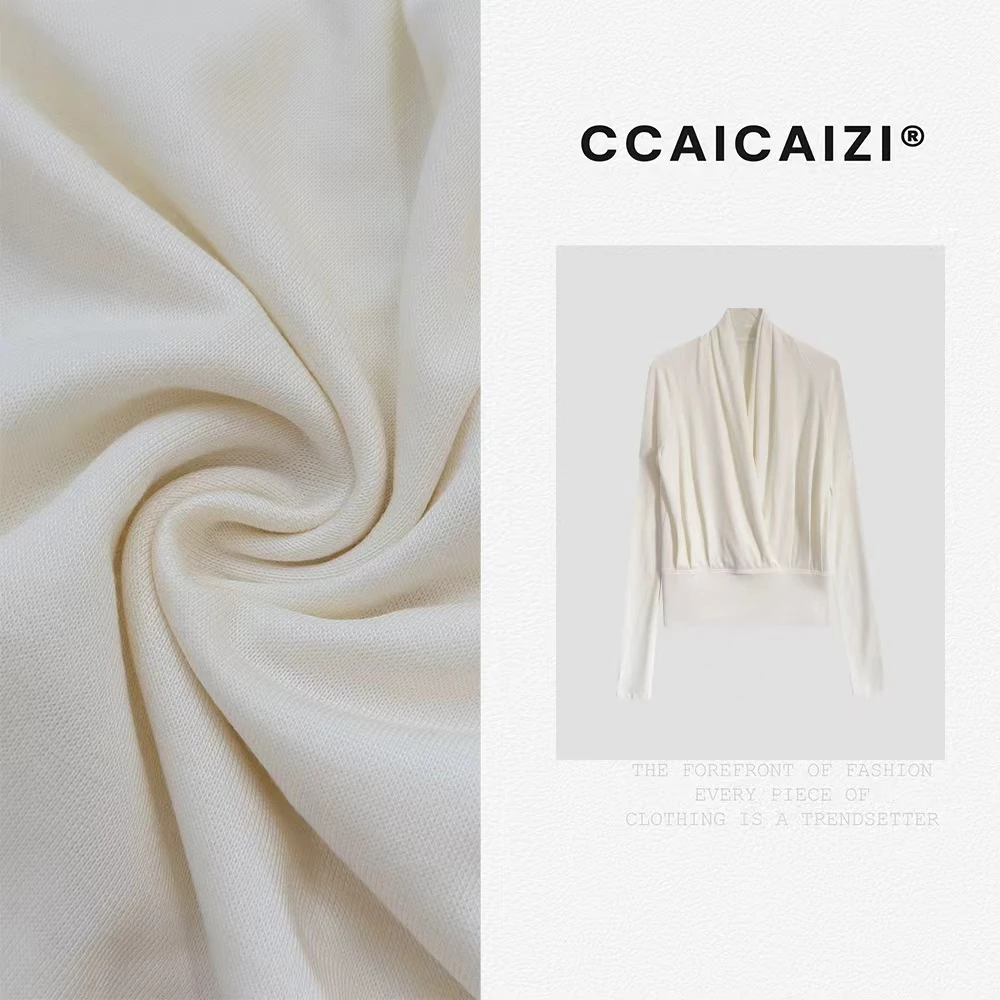 CCAICAI【破茧】法系交叉设计软糯V领上衣94601