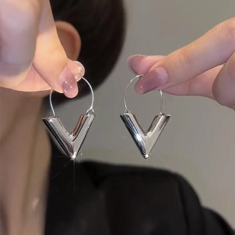 925银耳饰 高级感几何V型吊坠耳环耳扣女复古个性百搭圆脸防过敏