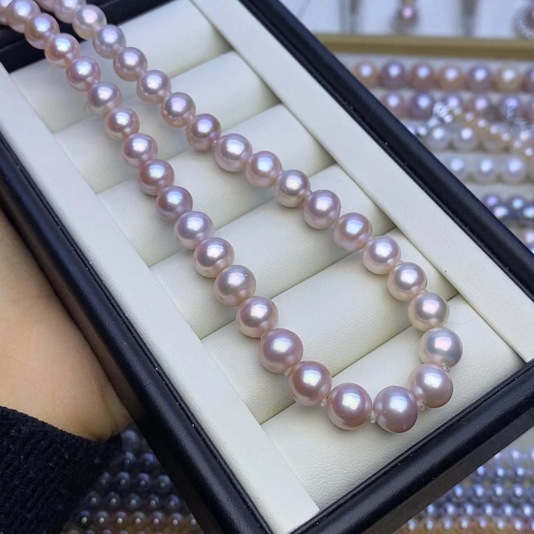 颈饰淡水珍珠未镶嵌无核 浅粉紫