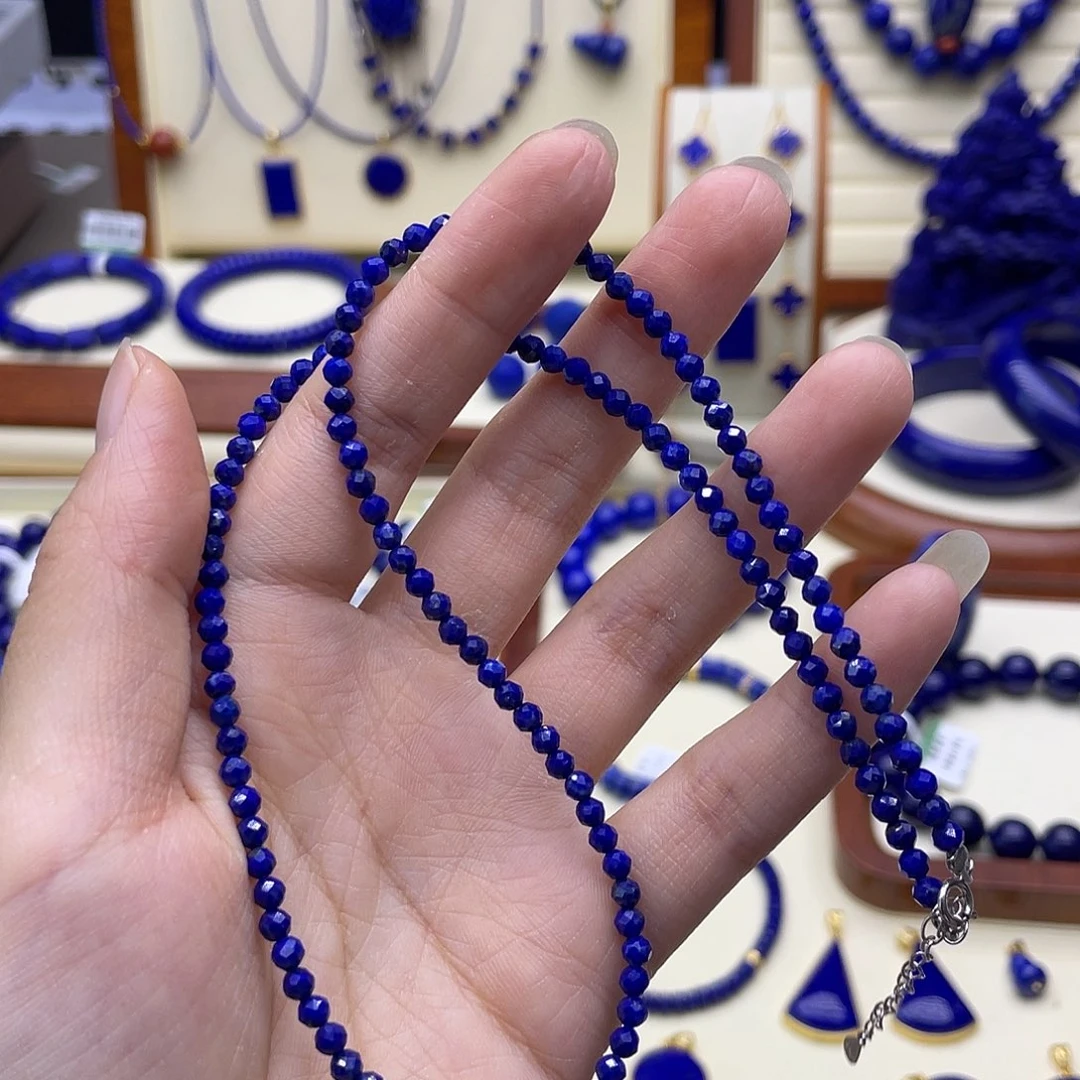 青金石银S925镶嵌项链3+刻面