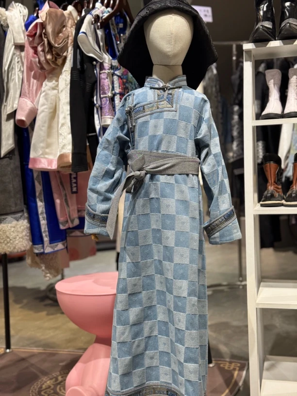 儿童牛仔蒙古袍 蒙古元素长袍 男女同款