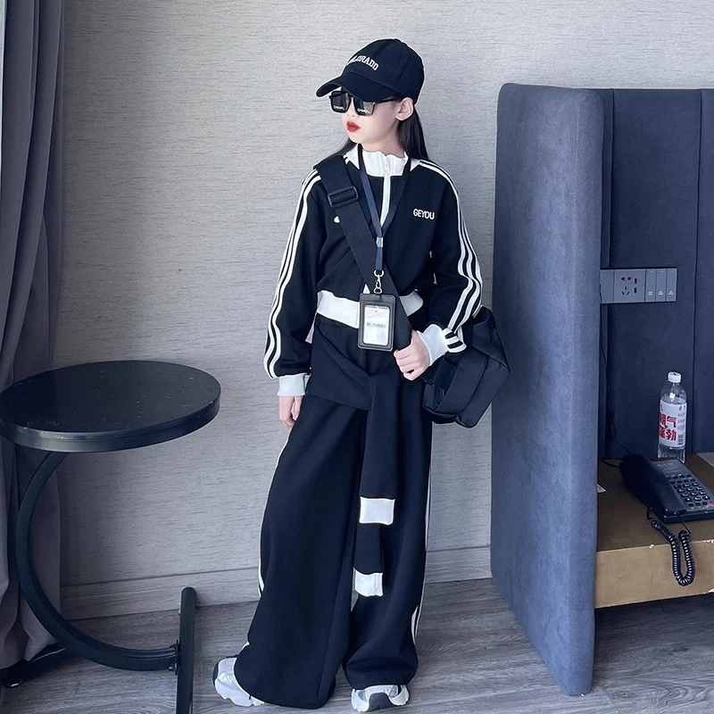 女童春装运动套装2025新款时尚儿童休闲大童开衫外套阔腿裤两件套