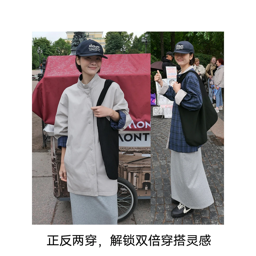 韩系立体剪裁秋冬休闲气质外套两面穿廓形立领风衣春秋秋季长款潮