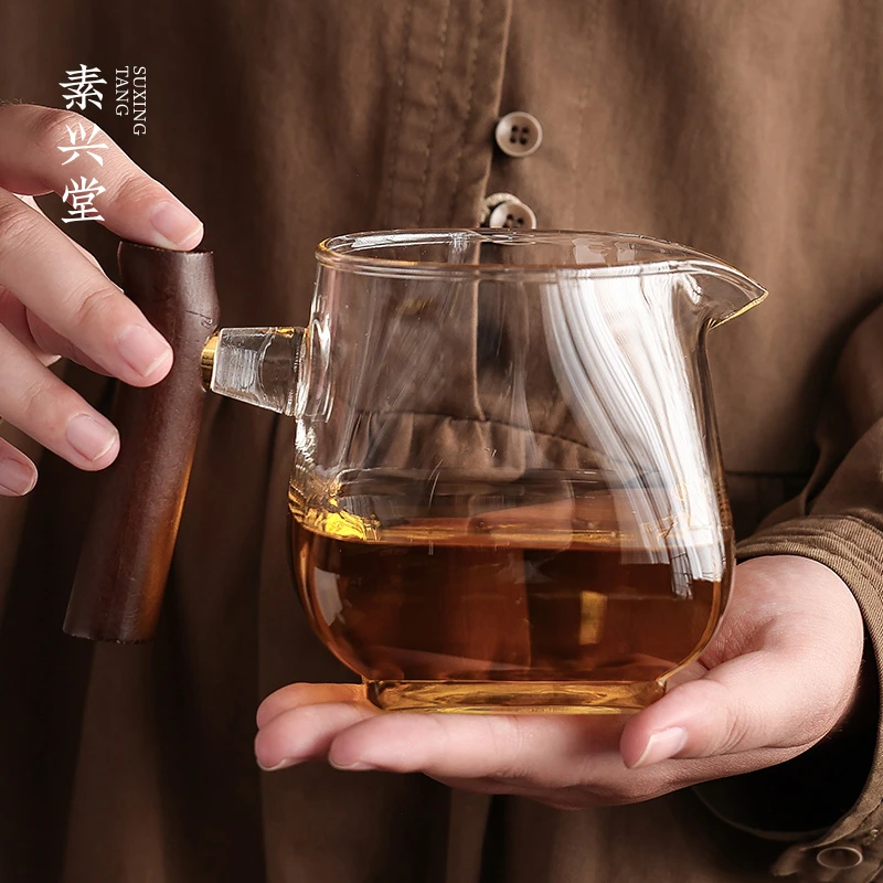 素兴堂高硼硅玻璃公道杯高档加厚耐热茶海茶漏公杯一体泡茶分茶器