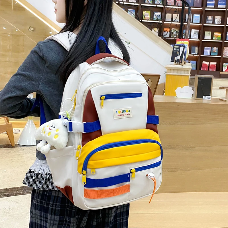 日系ins可爱撞色背包学院风初高中生书包女大容量小众学生双肩包