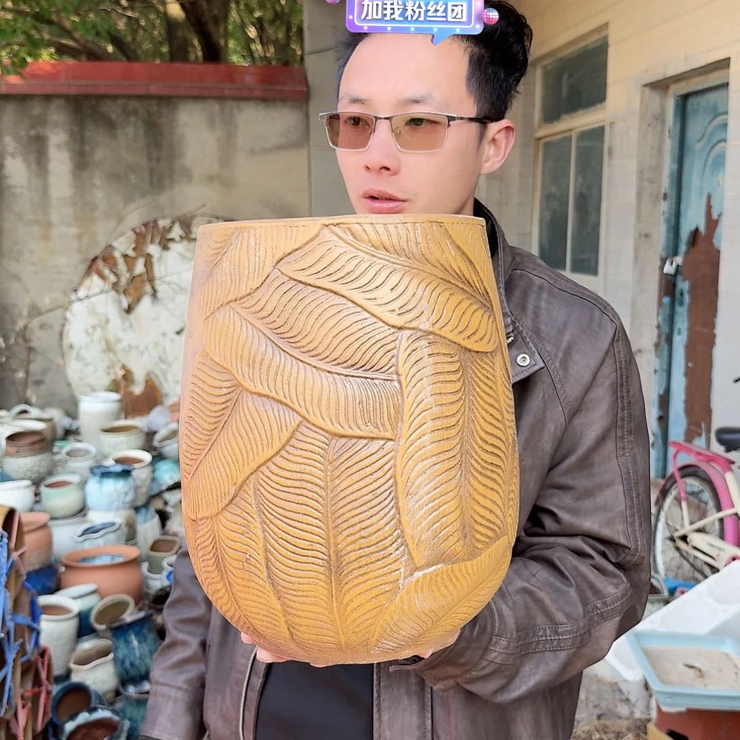 紫砂花盆口21高31（一个芭蕉叶柴烧