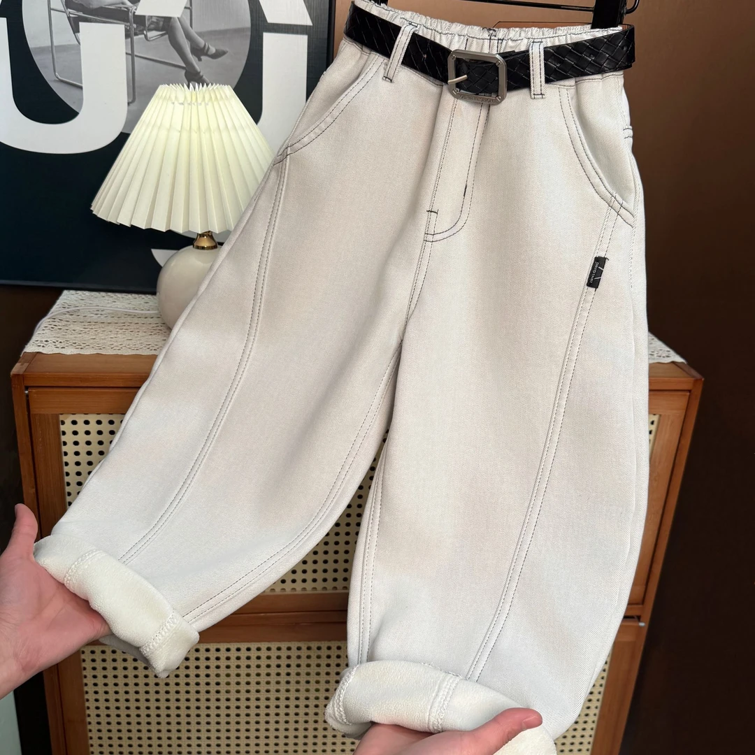 【年款】慵懒感爆棚~新款中大童韩系北欧风月光灰弯刀牛仔裤00320