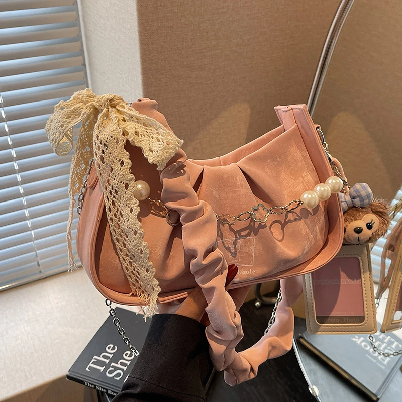 COOLE时尚简约女包2025新款百搭褶皱设计休闲质感纯色单肩斜挎包