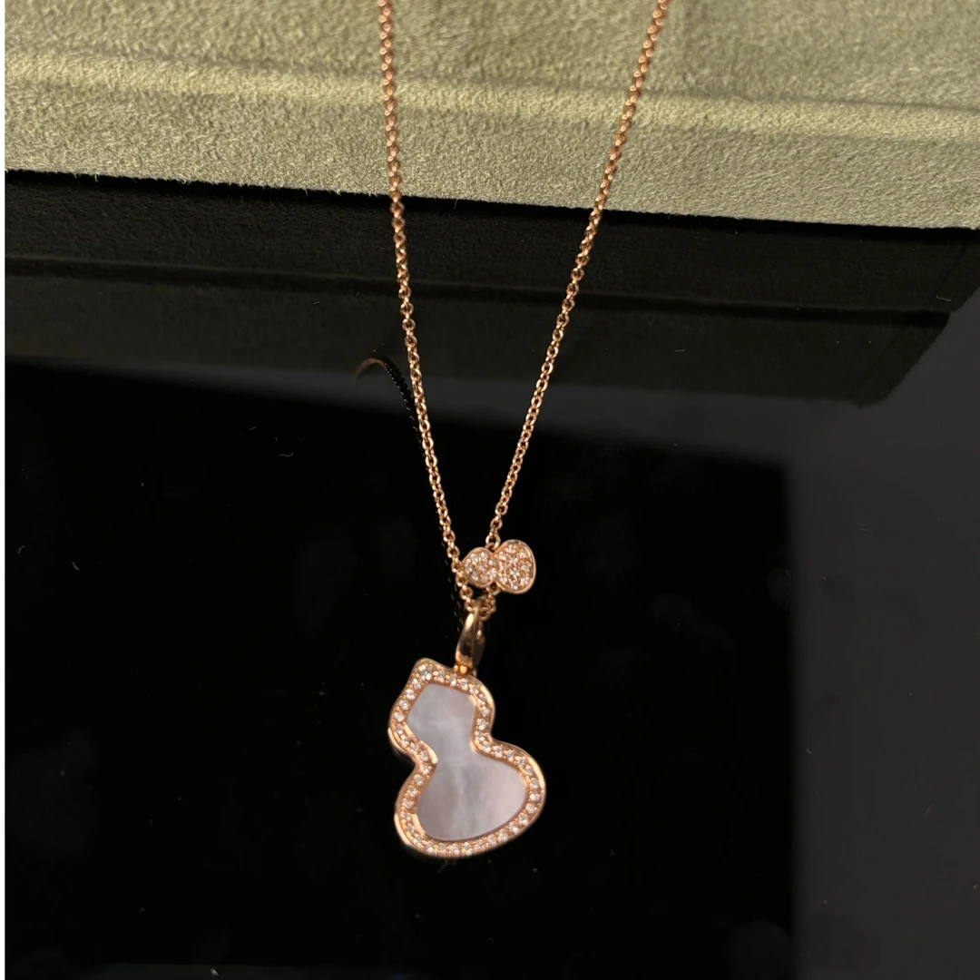 18K金玫瑰金钻石套链 中号白葫芦项链