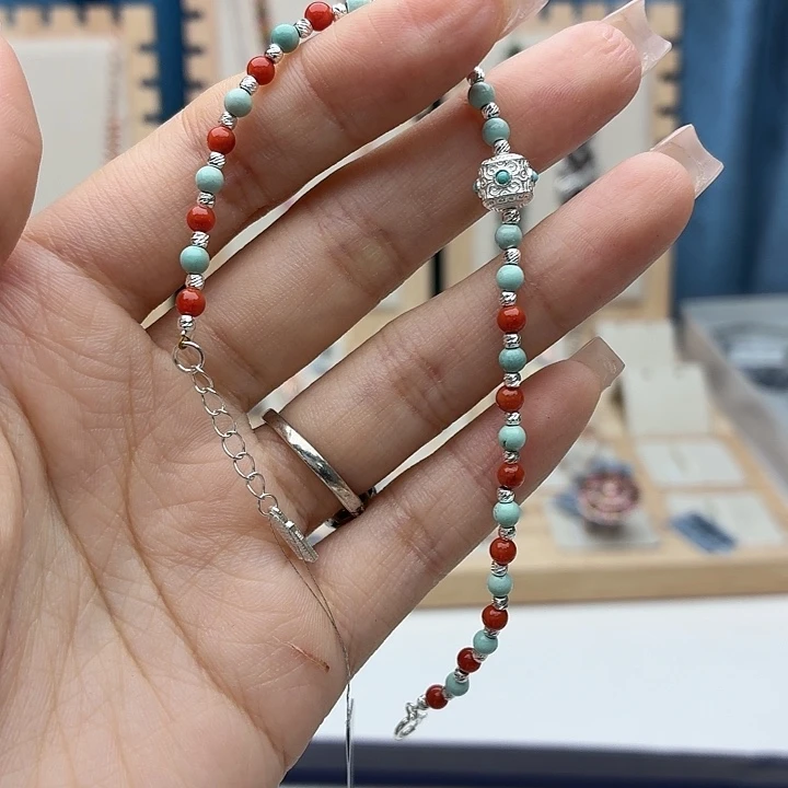 南红玛瑙银S925镶嵌手链