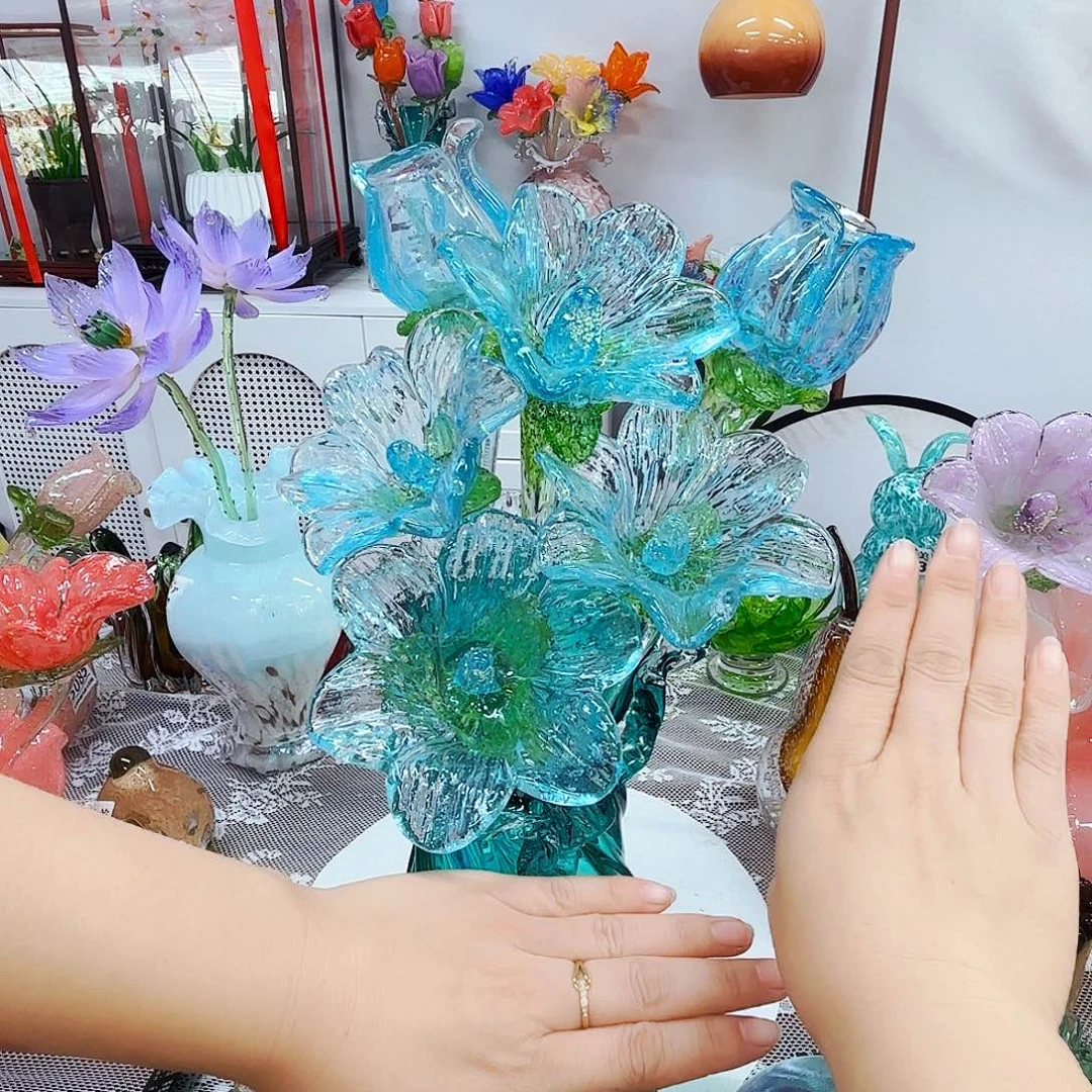 6支花不夜光琉璃花瓶花器艺术品