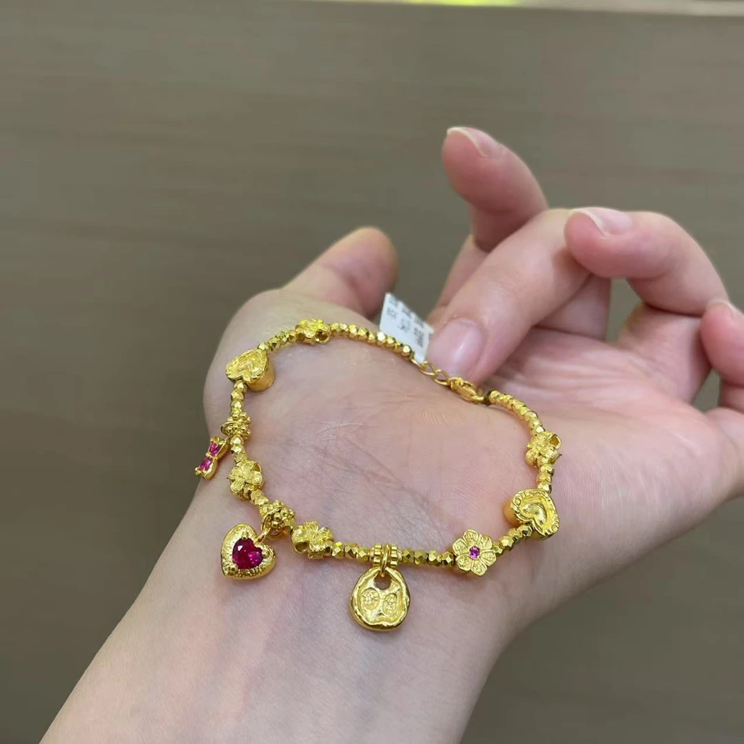 【菠萝珠宝】足金999 心心相印 盘缠手串 金重：12.34克