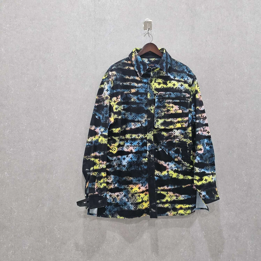 全新未使用 LV 炫彩镭射老花牛仔长袖衬衫XL码003936